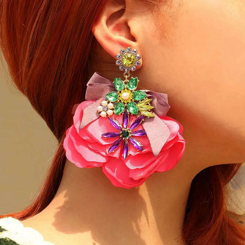 Bohemian Flowers Big Dangle Earrings For Women Trendy Luxury Vintage Fairy Wedding Party Jewelry Accessoies