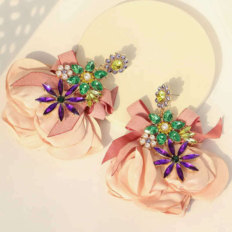 Bohemian Flowers Big Dangle Earrings For Women Trendy Luxury Vintage Fairy Wedding Party Jewelry Accessoies
