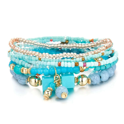 Bohemian Handmade Braided Resin Beaded Bracelets For Women Summer Colorful Natural Stone Geometric Chain Bangle Girls Jewelry