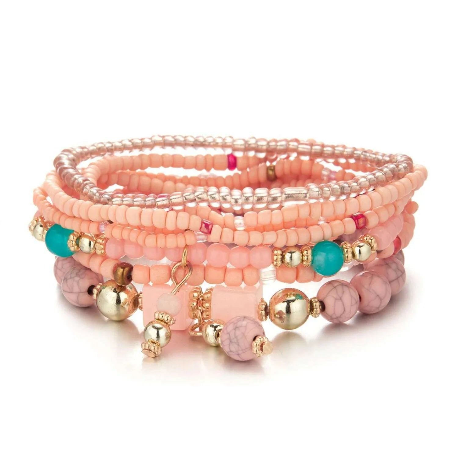 Bohemian Handmade Braided Resin Beaded Bracelets For Women Summer Colorful Natural Stone Geometric Chain Bangle Girls Jewelry