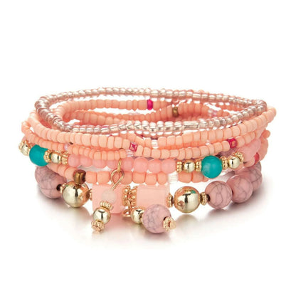 Bohemian Handmade Braided Resin Beaded Bracelets For Women Summer Colorful Natural Stone Geometric Chain Bangle Girls Jewelry