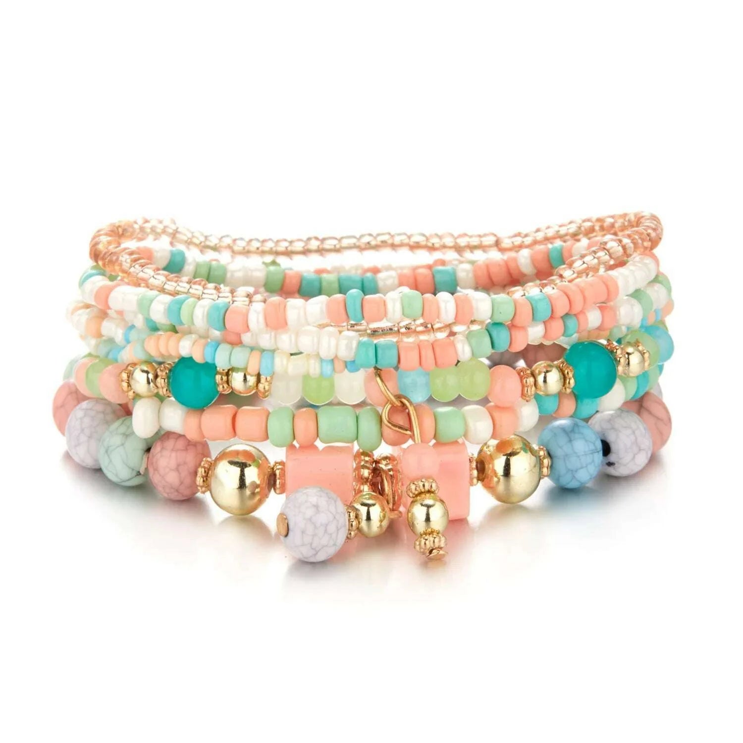 Bohemian Handmade Braided Resin Beaded Bracelets For Women Summer Colorful Natural Stone Geometric Chain Bangle Girls Jewelry