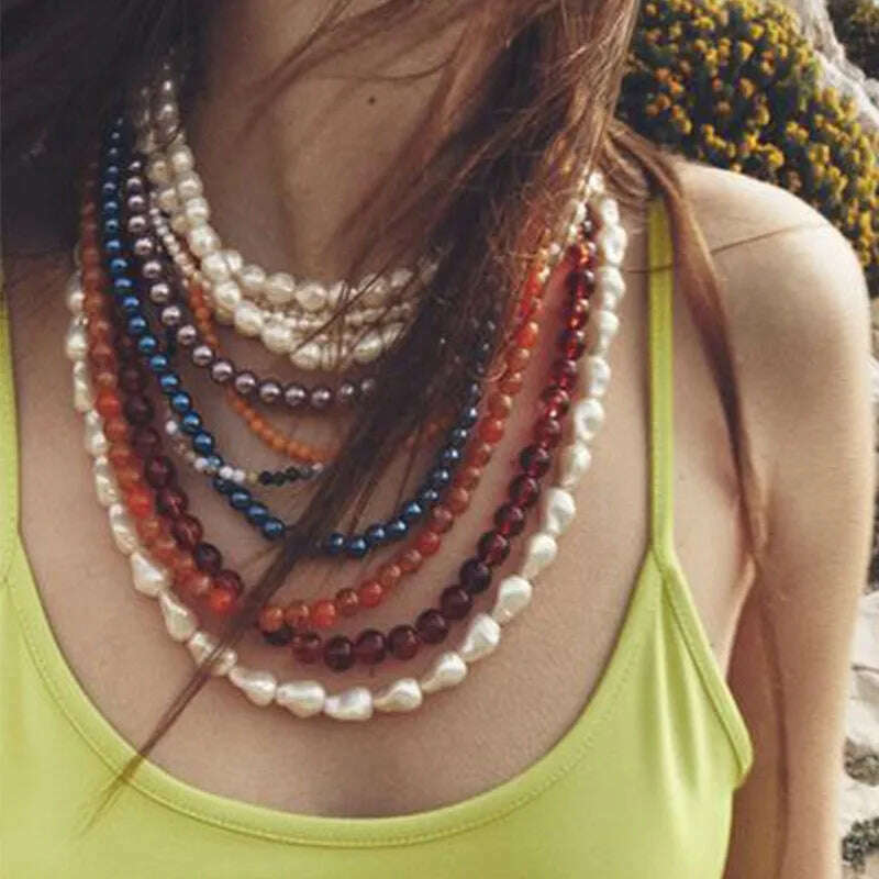 Bohemian Multi-layered Long Necklace, Imitation Pearl Necklace, Suitable for Daily Wear, Fashion Jewelry Accessories Wholesale