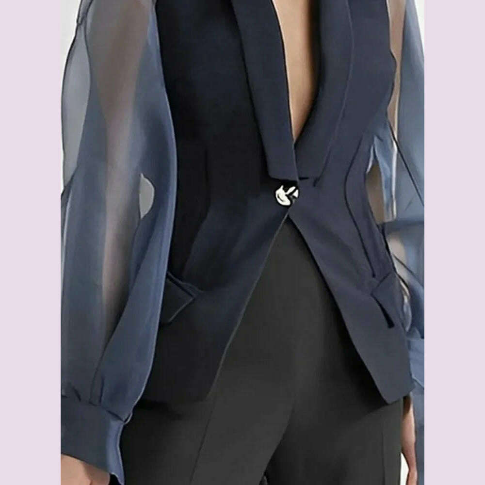 Bonboho Blazer Suits Top for Women Lapel V-neck Puff Sleeve Buttoned Shirt & Blouse for Urban Female Spring and Summer Tops