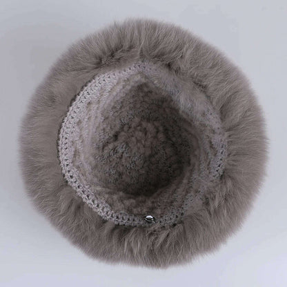 BOONJOVIA Women's Luxury Genuine Mink Fur Beanie Hat With Fox Fur Trim Brim Top Cap Lady Winter Fur Hats Warm Fluffy