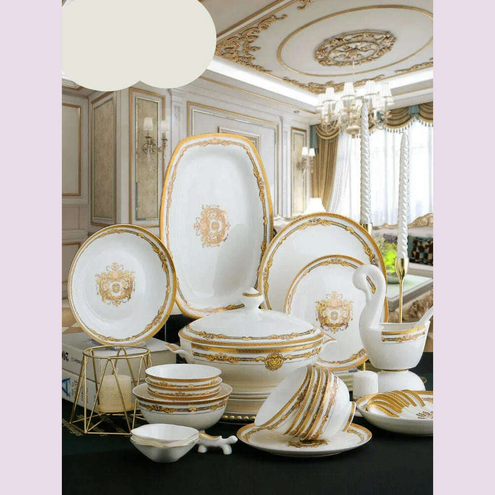 Bowl and Dish Club Set Household Combination 60 Skull Porcelain Tableware Gift Box 10 People European Bowl and Plate Hotel Spoon