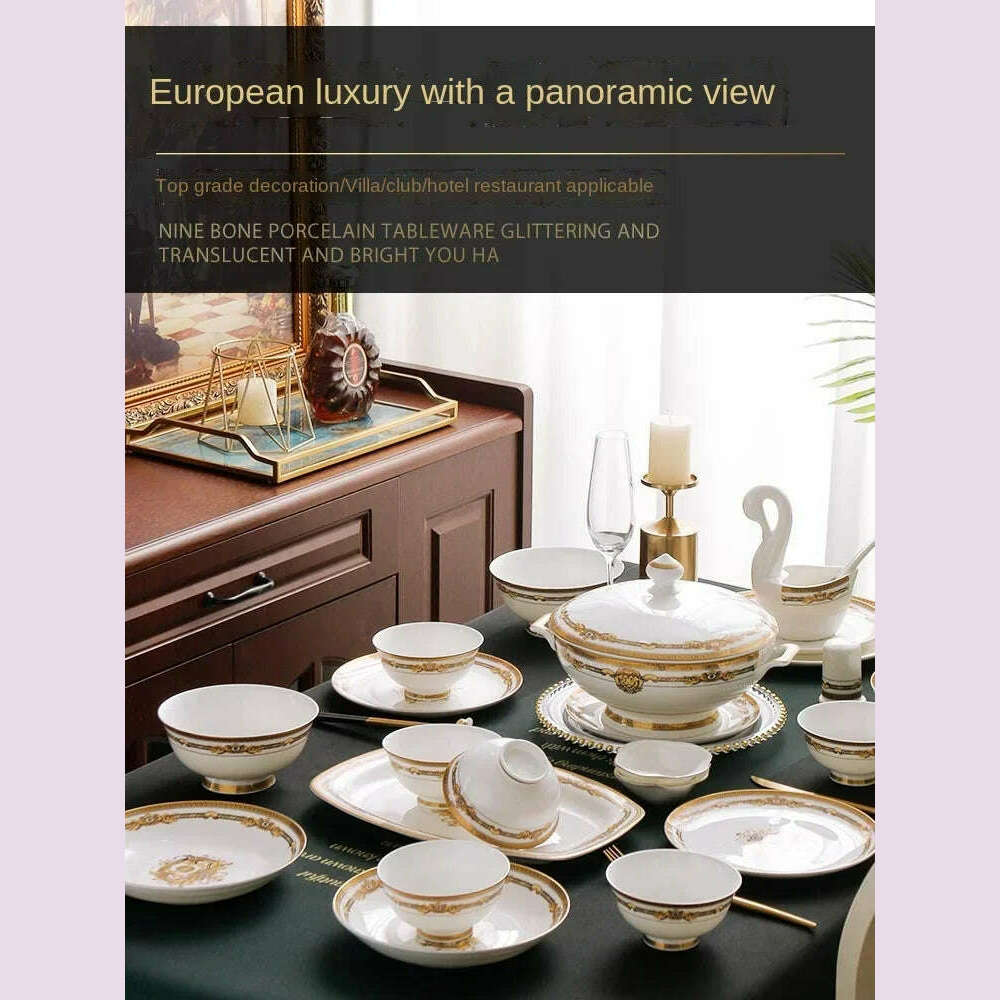 Bowl and Dish Club Set Household Combination 60 Skull Porcelain Tableware Gift Box 10 People European Bowl and Plate Hotel Spoon