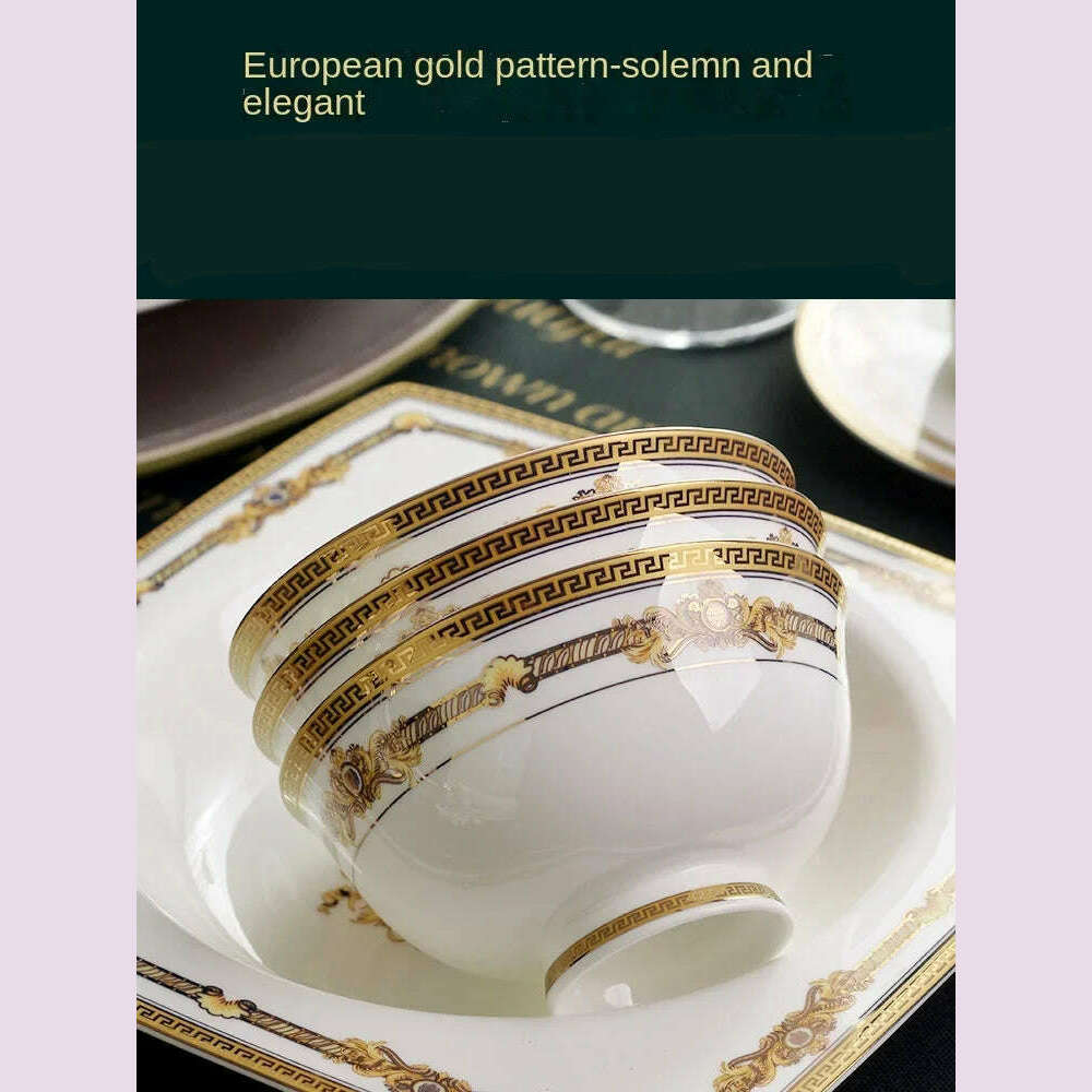 Bowl and Dish Club Set Household Combination 60 Skull Porcelain Tableware Gift Box 10 People European Bowl and Plate Hotel Spoon