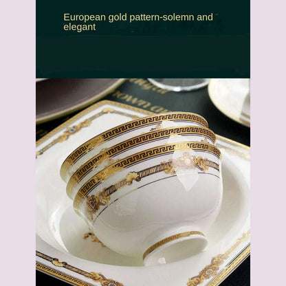 Bowl and Dish Club Set Household Combination 60 Skull Porcelain Tableware Gift Box 10 People European Bowl and Plate Hotel Spoon