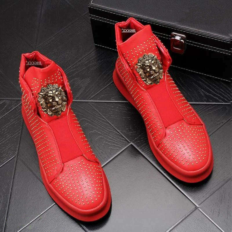 Brand designer men's boots High quality thick low rivets leather loafers casual board shoes