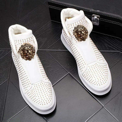 Brand designer men's boots High quality thick low rivets leather loafers casual board shoes
