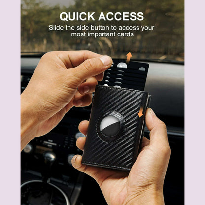 Carbon Fiber Mens Airtag Wallet RFID Blcoking Pop Up Aluminum Card Holder Slim Male Smart Front Pocket with Banknote Compartment