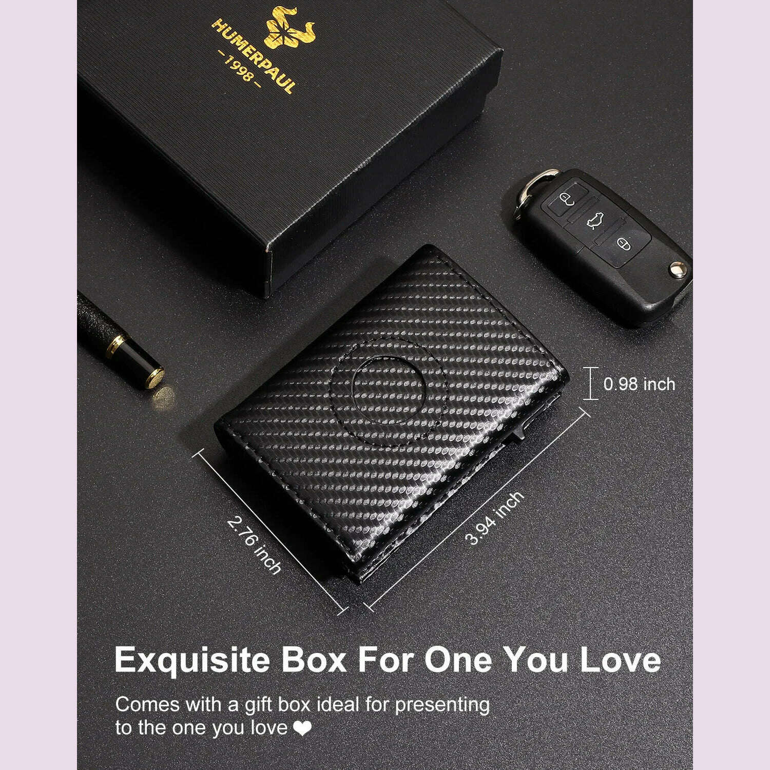 Carbon Fiber Mens Airtag Wallet RFID Blcoking Pop Up Aluminum Card Holder Slim Male Smart Front Pocket with Banknote Compartment