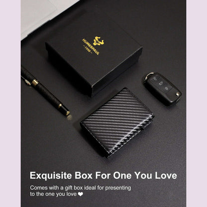 Carbon Fiber Mens Wallet Card Holder RFID Blcoking Pop Up Aluminum Cards Case Slim Male Front Pocket with Banknote Compartment