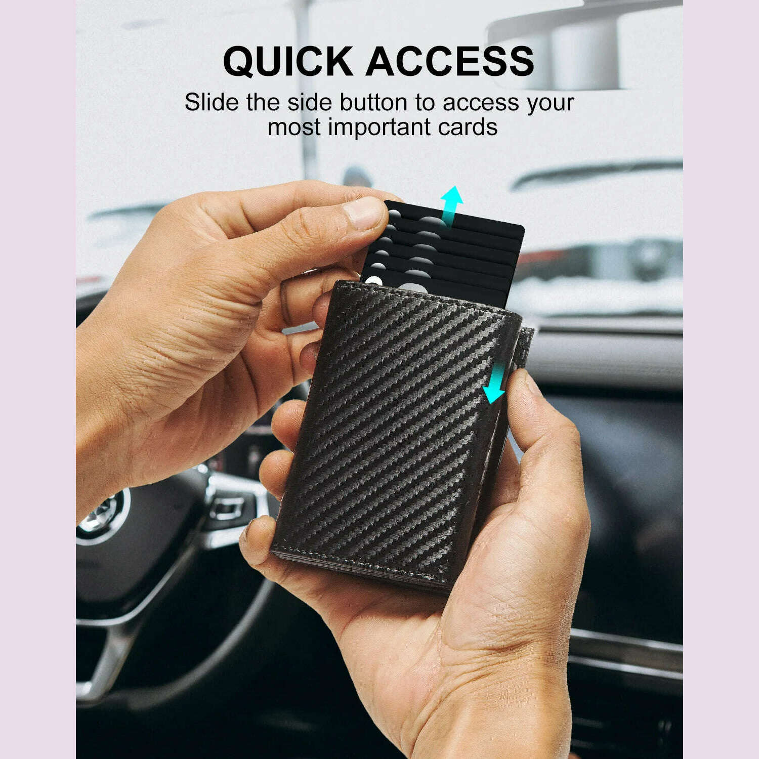 Carbon Fiber Mens Wallet Card Holder RFID Blcoking Pop Up Aluminum Cards Case Slim Male Front Pocket with Banknote Compartment