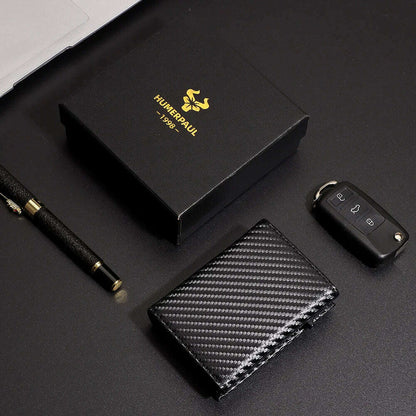 Carbon Fiber Mens Wallet Card Holder RFID Blcoking Pop Up Aluminum Cards Case Slim Male Front Pocket with Banknote Compartment