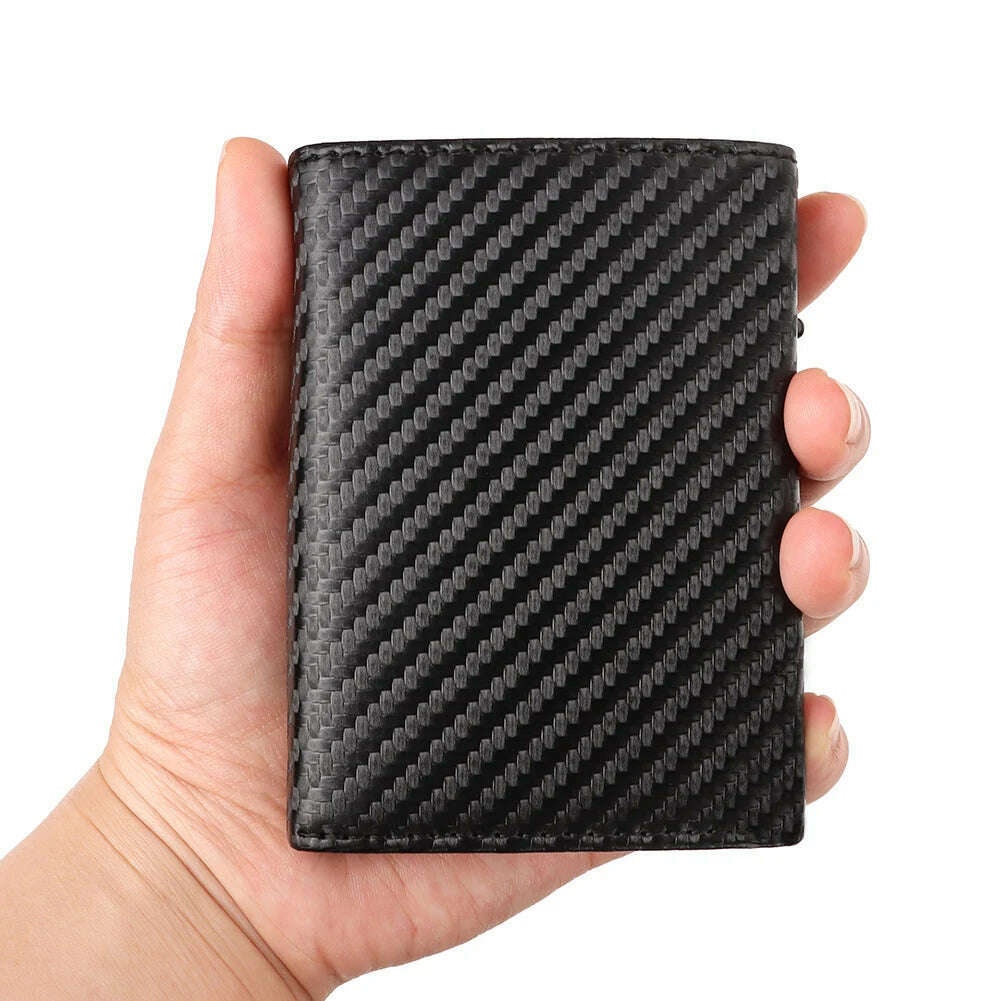 Carbon Fiber Mens Wallet Card Holder RFID Blcoking Pop Up Aluminum Cards Case Slim Male Front Pocket with Banknote Compartment