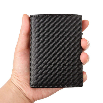 Carbon Fiber Mens Wallet Card Holder RFID Blcoking Pop Up Aluminum Cards Case Slim Male Front Pocket with Banknote Compartment
