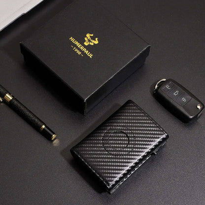 Carbon Fiber Mens Wallet Card Holder RFID Blcoking Pop Up Aluminum Cards Case Slim Male Front Pocket with Banknote Compartment