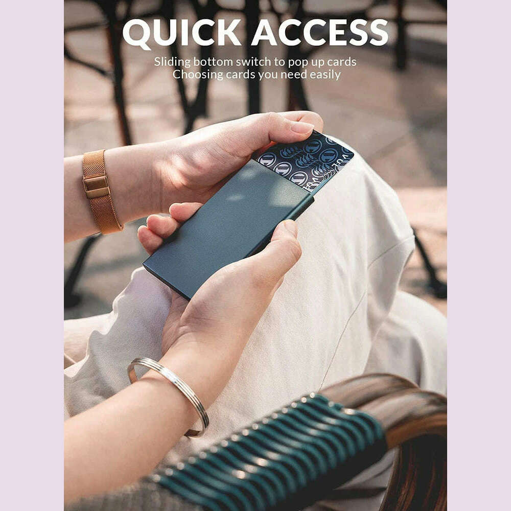 Card Holder Wallet Minimalist Slim Metal RFID Blocking Card Protector Pop Up Credit Card Wallets for Men