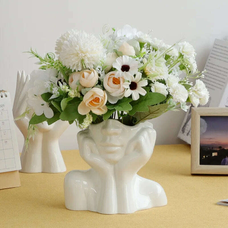 Ceramic Face Vase Head Body Human Shaped Flower Pot Photography Props for Indoor Outdoor Table Home Wedding Centerpiece Decor
