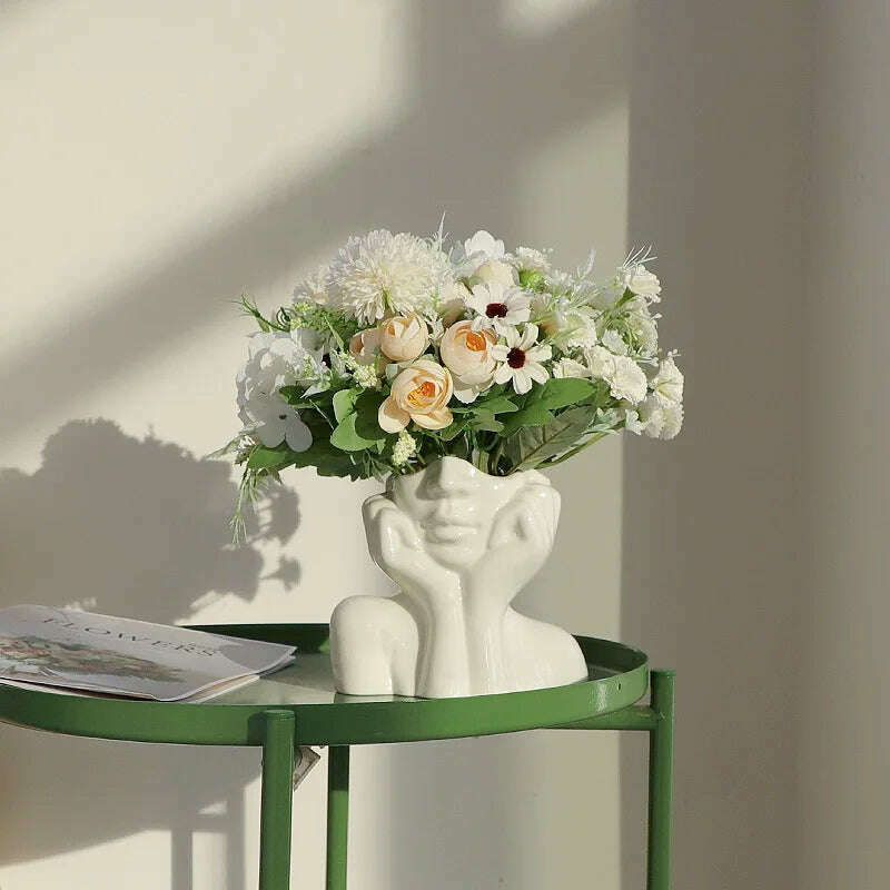 Ceramic Face Vase Head Body Human Shaped Flower Pot Photography Props for Indoor Outdoor Table Home Wedding Centerpiece Decor