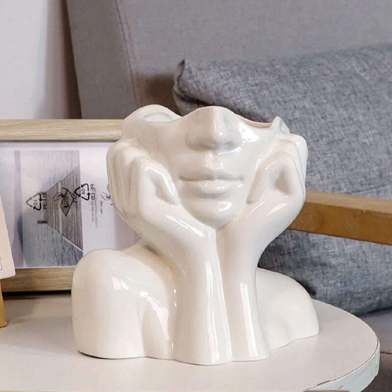 Ceramic Face Vase Head Body Human Shaped Flower Pot Photography Props for Indoor Outdoor Table Home Wedding Centerpiece Decor