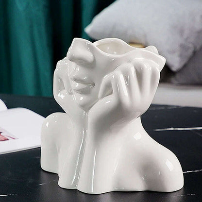 Ceramic Face Vase Head Body Human Shaped Flower Pot Photography Props for Indoor Outdoor Table Home Wedding Centerpiece Decor