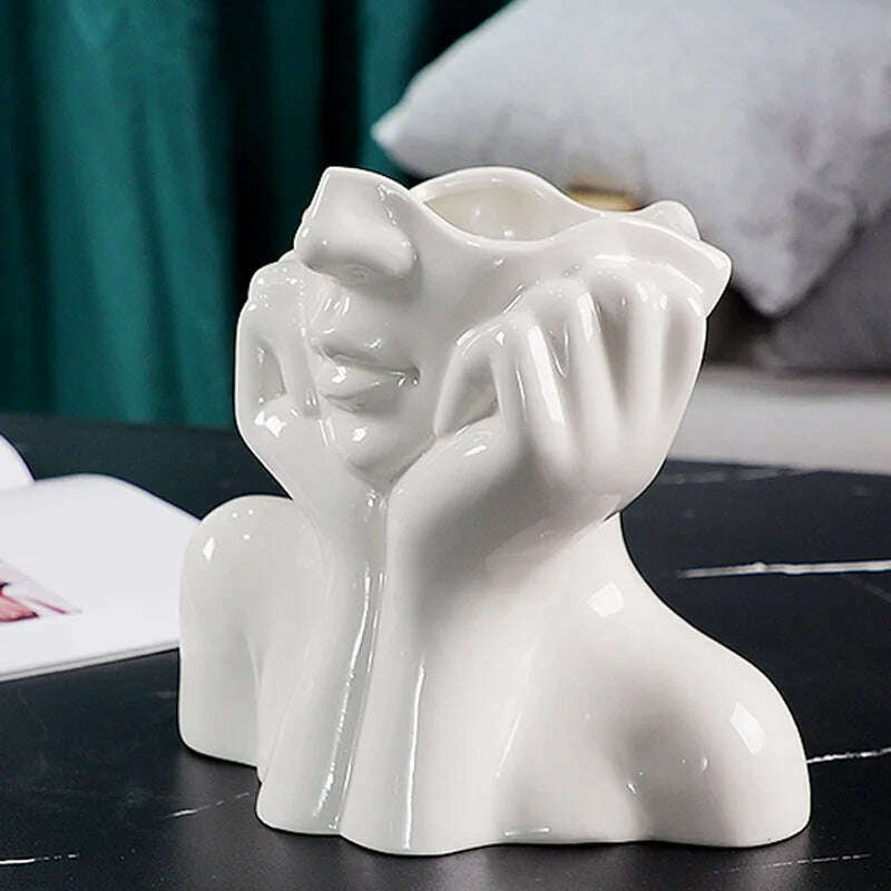 Ceramic Face Vase Head Body Human Shaped Flower Pot Photography Props for Indoor Outdoor Table Home Wedding Centerpiece Decor