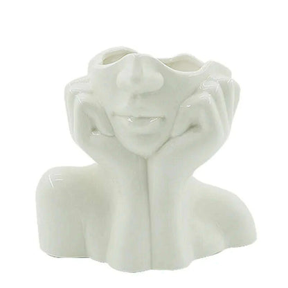 Ceramic Face Vase Head Body Human Shaped Flower Pot Photography Props for Indoor Outdoor Table Home Wedding Centerpiece Decor