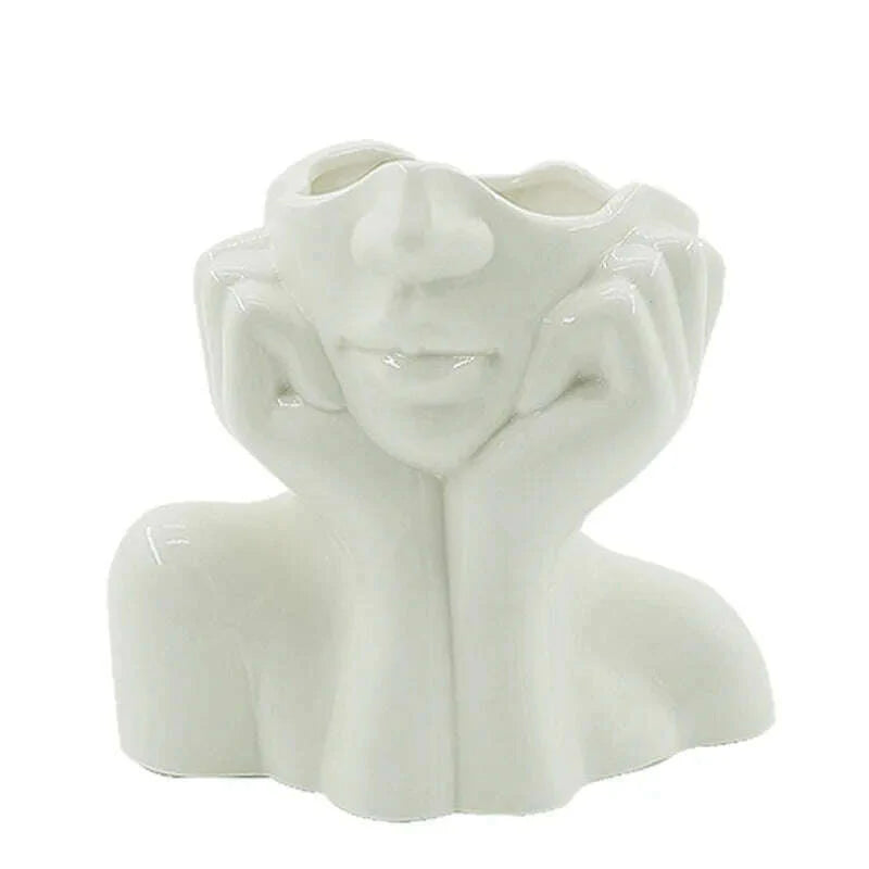 Ceramic Face Vase Head Body Human Shaped Flower Pot Photography Props for Indoor Outdoor Table Home Wedding Centerpiece Decor
