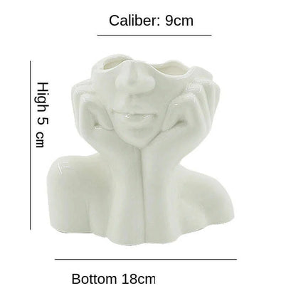 Ceramic Face Vase Head Body Human Shaped Flower Pot Photography Props for Indoor Outdoor Table Home Wedding Centerpiece Decor