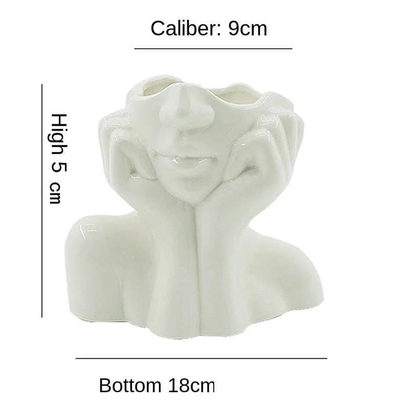 Ceramic Face Vase Head Body Human Shaped Flower Pot Photography Props for Indoor Outdoor Table Home Wedding Centerpiece Decor