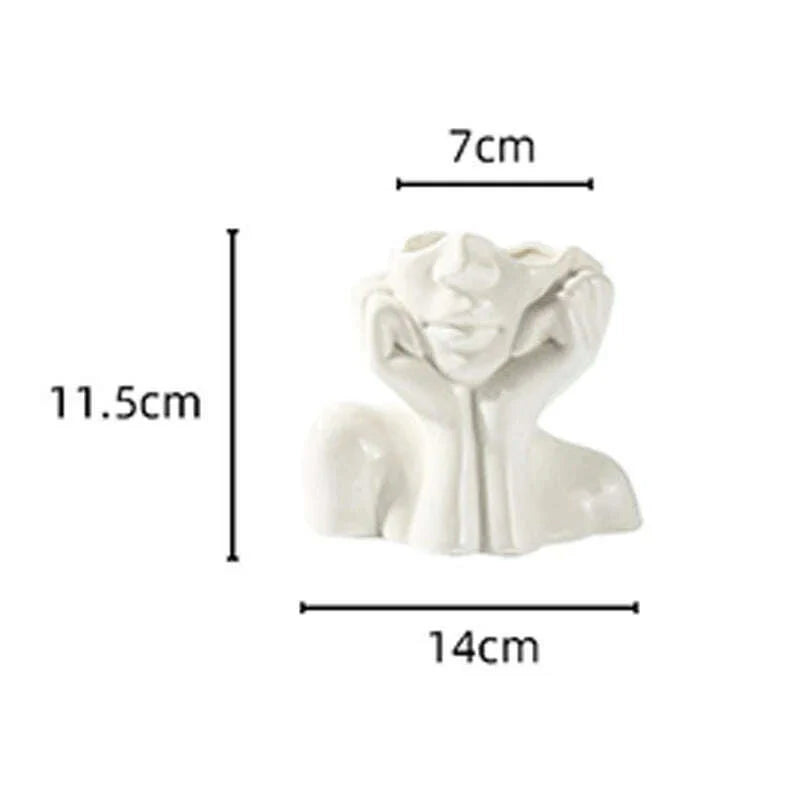 Ceramic Face Vase Head Body Human Shaped Flower Pot Photography Props for Indoor Outdoor Table Home Wedding Centerpiece Decor