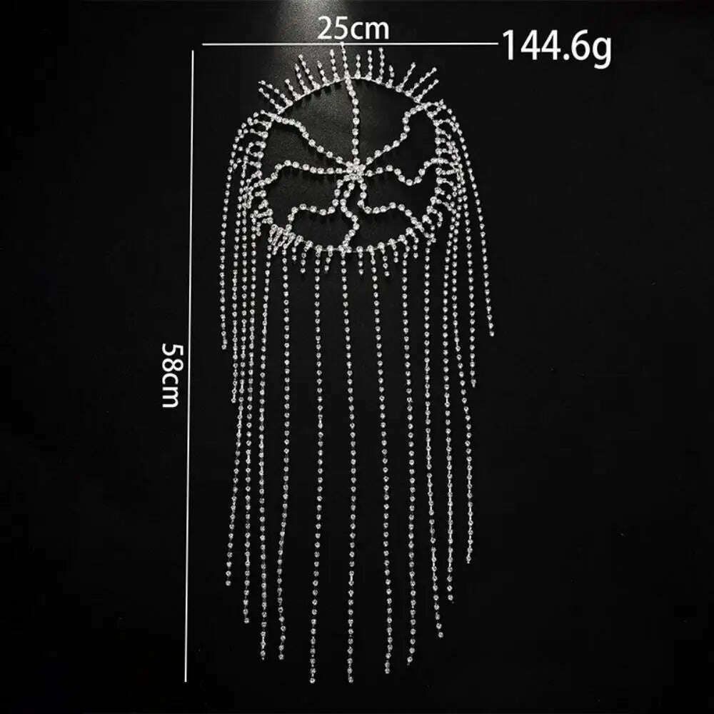 Charming Crystal Tassel Headpiece Chain Hat Stage Performance Jewelry Long Multilayer Rhinestone Hair Chain Tiara Nightclub