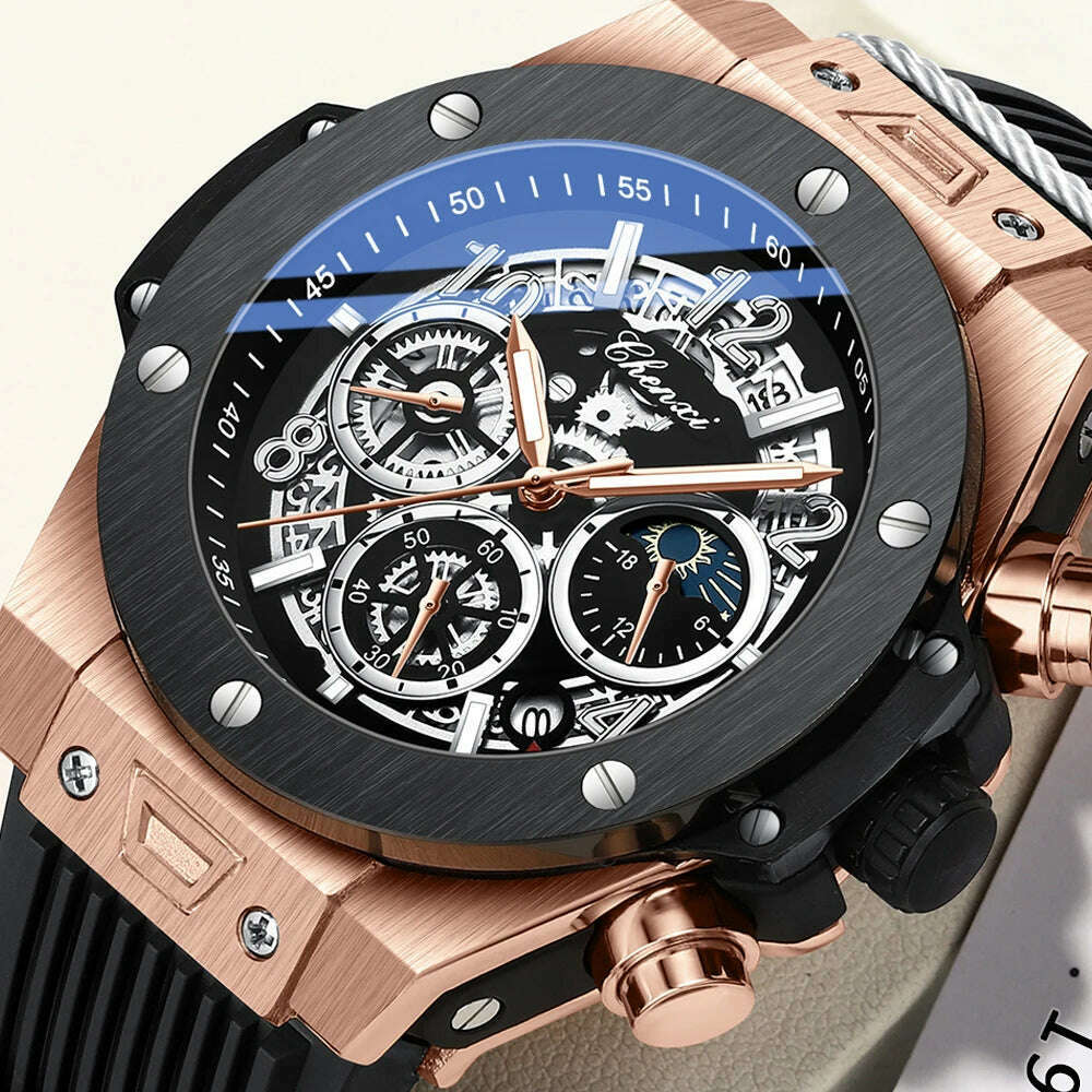CHENXI 2023 New Watch for Men PU Strap With Chronograph Top Brand Sport Quartz Mens Watches Luminous Waterproof Wristwatch