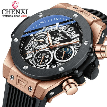 CHENXI 2023 New Watch for Men PU Strap With Chronograph Top Brand Sport Quartz Mens Watches Luminous Waterproof Wristwatch