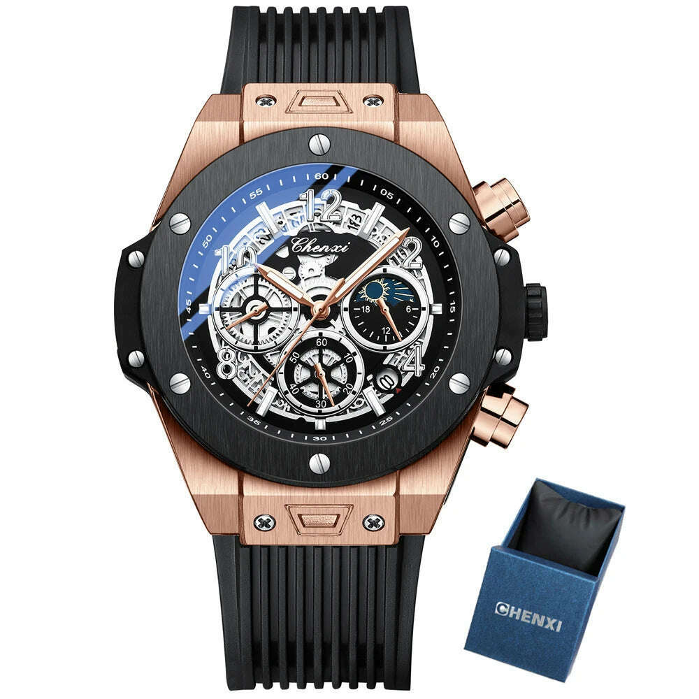 CHENXI 2023 New Watch for Men PU Strap With Chronograph Top Brand Sport Quartz Mens Watches Luminous Waterproof Wristwatch