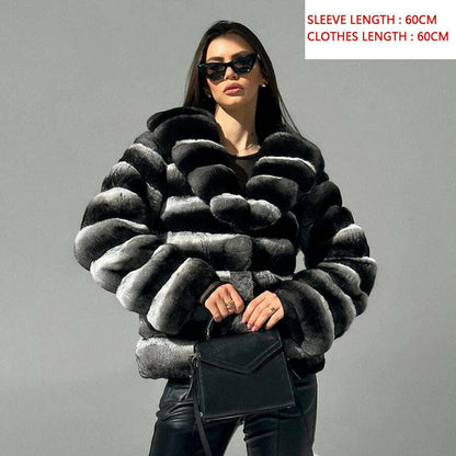 Chinchilla Fur Coats Real Rex Rabbit Fur Jacket With Stand Collar Short Fur Coat Women Warm Winter Outerwear