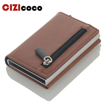 Cizicoco Credit Card Holder 2020 New Aluminum Box Card Wallet RFID PU Leather Pop Up Card Case Magnet Carbon Fiber Coin Purse