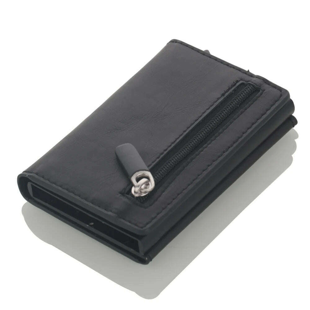 Cizicoco Credit Card Holder 2020 New Aluminum Box Card Wallet RFID PU Leather Pop Up Card Case Magnet Carbon Fiber Coin Purse