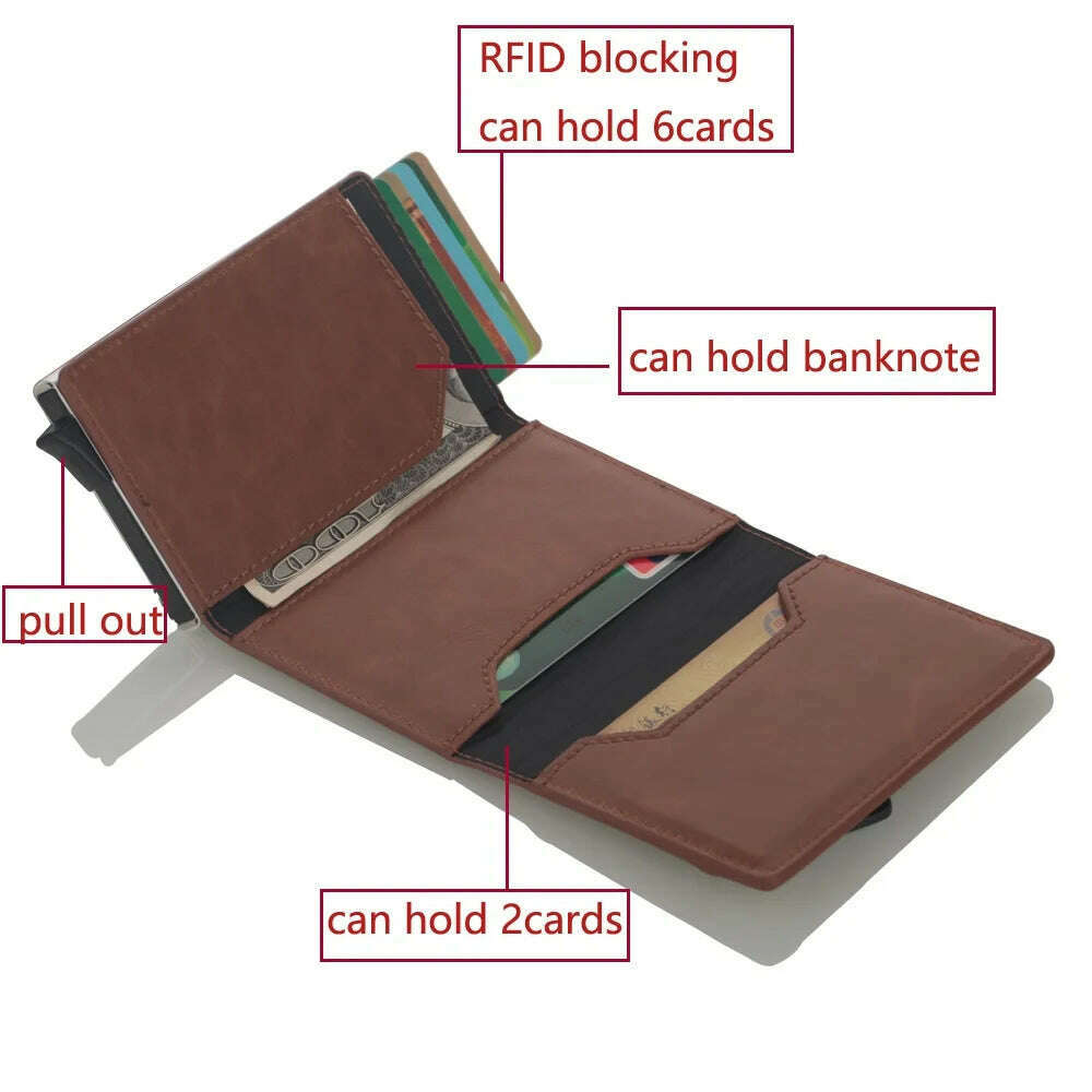 Cizicoco Credit Card Holder 2020 New Aluminum Box Card Wallet RFID PU Leather Pop Up Card Case Magnet Carbon Fiber Coin Purse