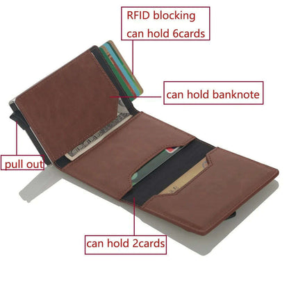 Cizicoco Credit Card Holder 2020 New Aluminum Box Card Wallet RFID PU Leather Pop Up Card Case Magnet Carbon Fiber Coin Purse