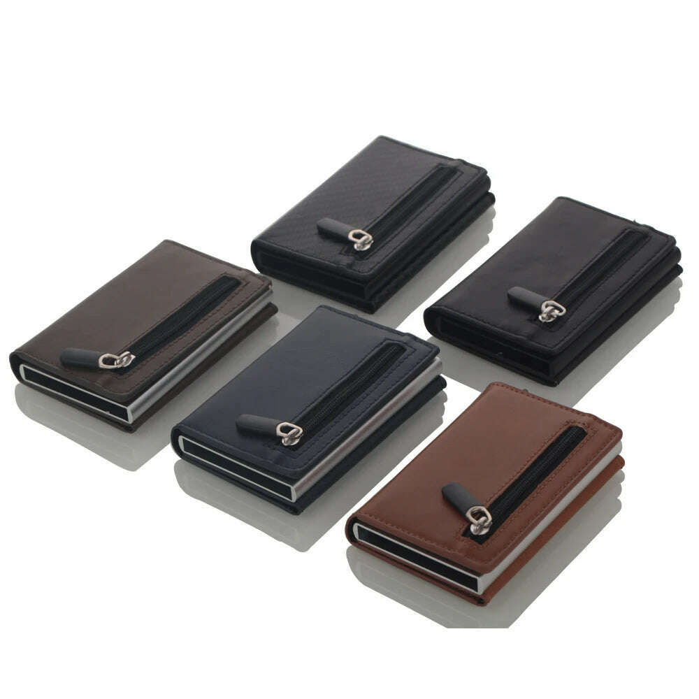 Cizicoco Credit Card Holder 2020 New Aluminum Box Card Wallet RFID PU Leather Pop Up Card Case Magnet Carbon Fiber Coin Purse