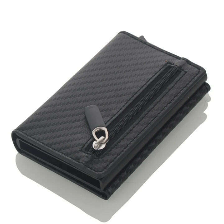 Cizicoco Credit Card Holder 2020 New Aluminum Box Card Wallet RFID PU Leather Pop Up Card Case Magnet Carbon Fiber Coin Purse