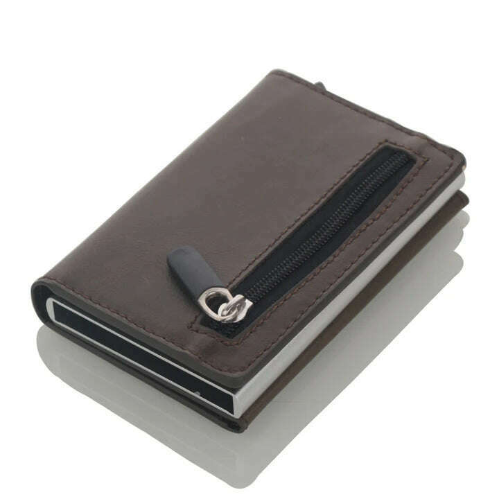 Cizicoco Credit Card Holder 2020 New Aluminum Box Card Wallet RFID PU Leather Pop Up Card Case Magnet Carbon Fiber Coin Purse