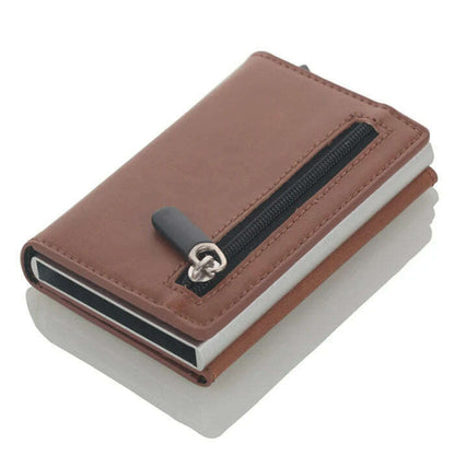 Cizicoco Credit Card Holder 2020 New Aluminum Box Card Wallet RFID PU Leather Pop Up Card Case Magnet Carbon Fiber Coin Purse