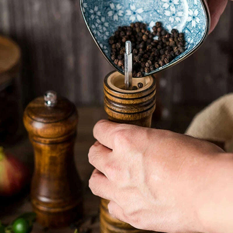 Classical Oak Wood Pepper Spice Mill Grinder Set Handheld Seasoning Adjustable Mills Grinder Ceramic Grinding Core Tools Set