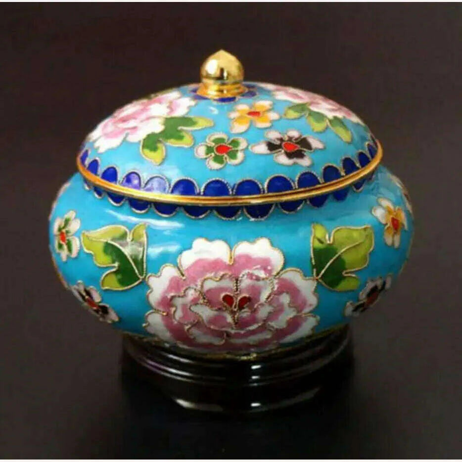 Copper Statue  Collection Chinese Porcelain Painting Flowers Cloisonne Storage Pot Circular Cover Auspicious Wealth Jar Statues
