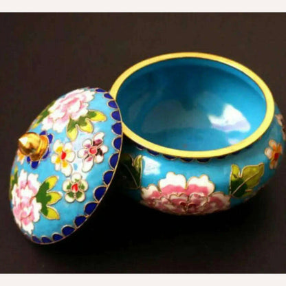 Copper Statue  Collection Chinese Porcelain Painting Flowers Cloisonne Storage Pot Circular Cover Auspicious Wealth Jar Statues